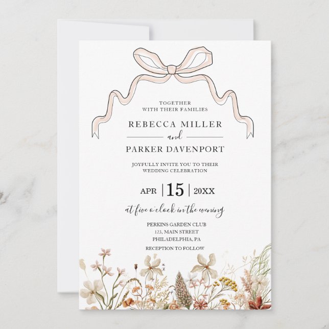 Invitación moderna a la boda con arco de flor salv (Anverso)