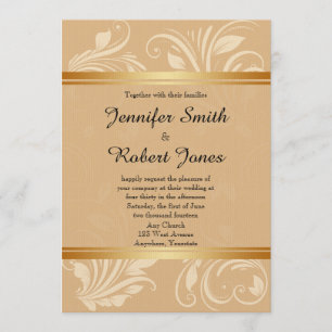Invitación moderna a la boda con flores de bronce