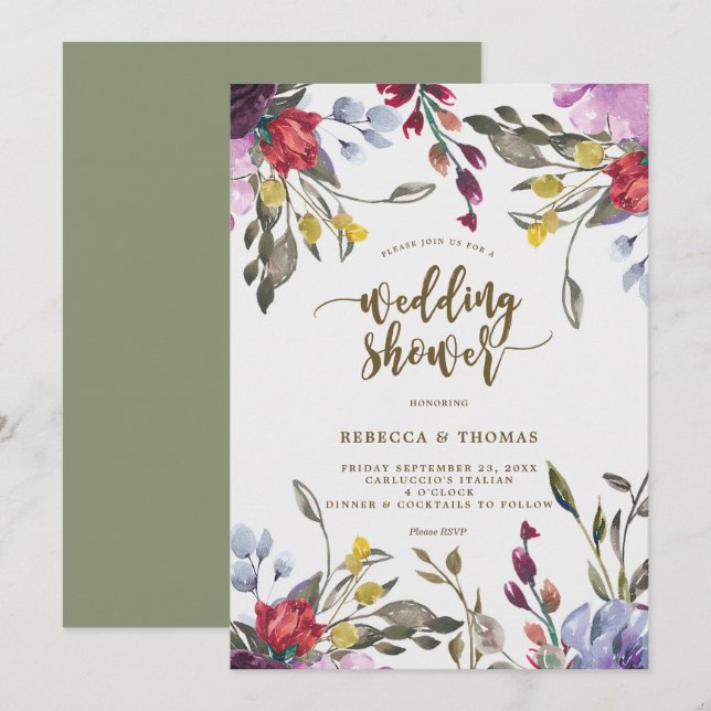 invitación moderna a la boda de bodas con flores s (Anverso / Reverso)