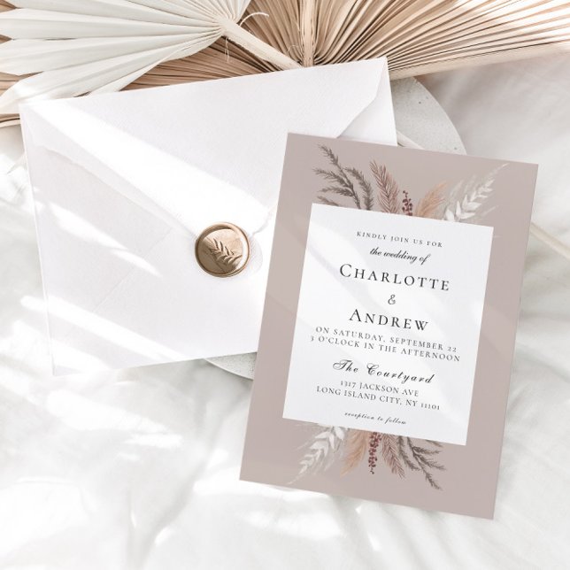 Invitación moderna a la boda de Boho Pampasgras (Modern Boho Pampasgras Wedding Invitation)