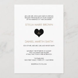 Invitación moderna a la boda de corazón blanco y n