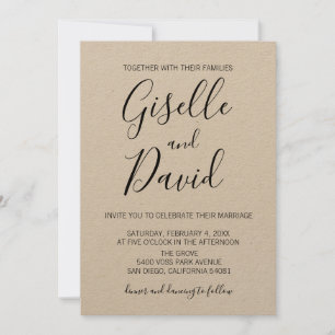 Invitación moderna a la boda de Kraft Script