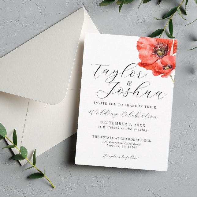 Invitación moderna a la boda de la amapola roja |  (Subido por el creador)