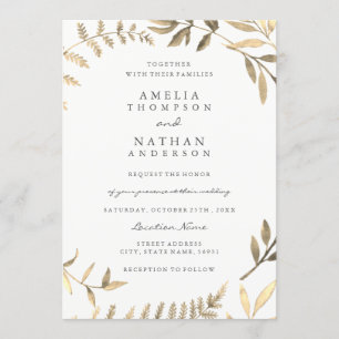 Invitación moderna a la boda de la hoja de oro