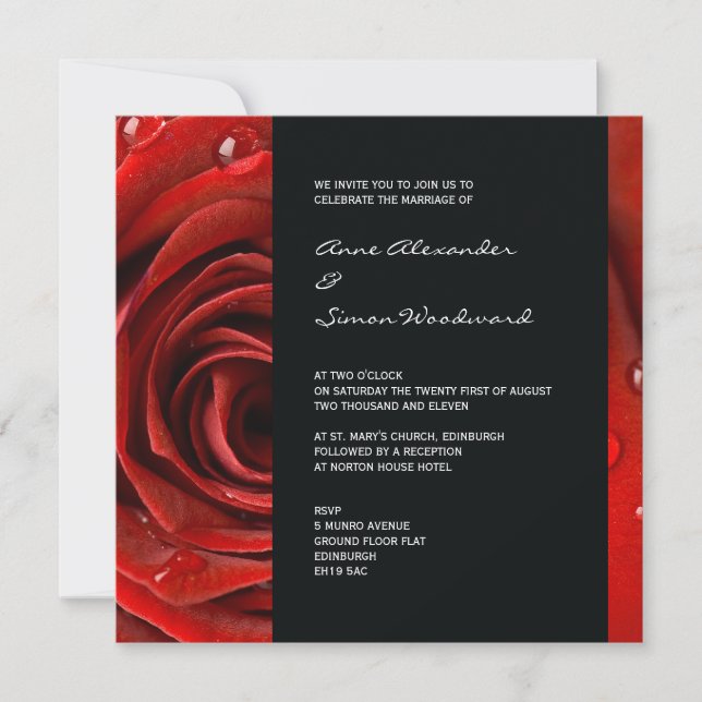 Invitación moderna a la boda de la Rosa Roja (Anverso)