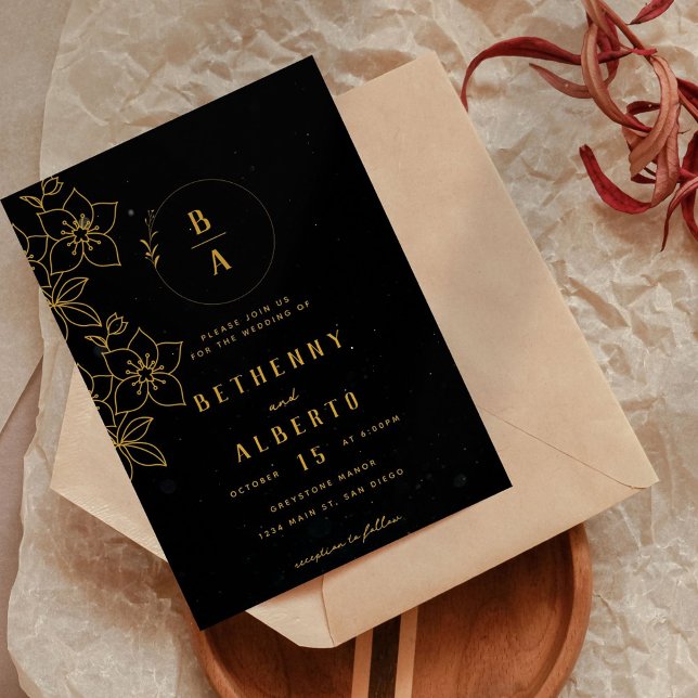 Invitación moderna a la boda de oro y negro (Subido por el creador)