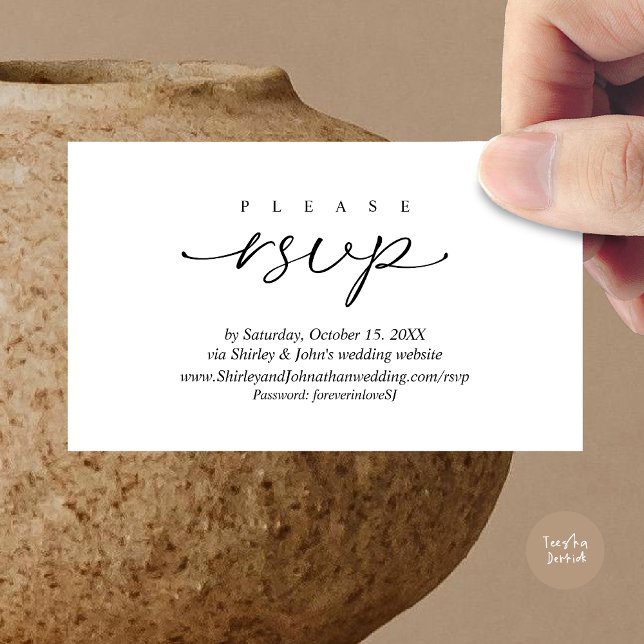 Invitación moderna a la boda de RSVP, a través del (Modern RSVP Wedding Invitation, via Website Enclosure Card, Phone, email, Black White)