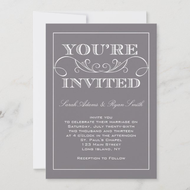 Invitación moderna a la boda gris Swirl (Anverso)