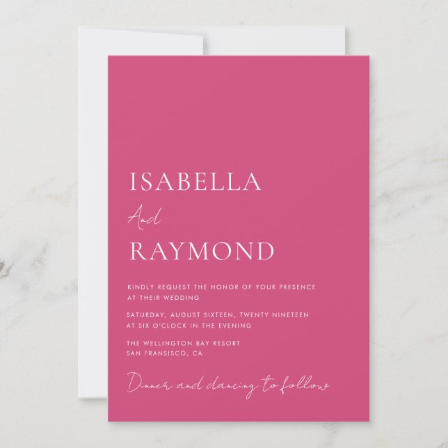 invitación moderna a la boda magenta (Anverso)