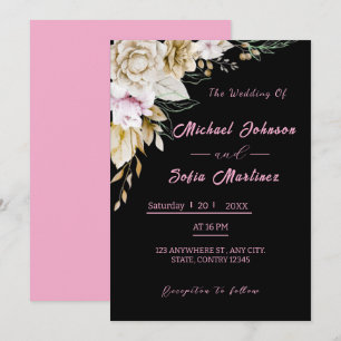 Invitación moderna a la boda negra y rosada   Moda