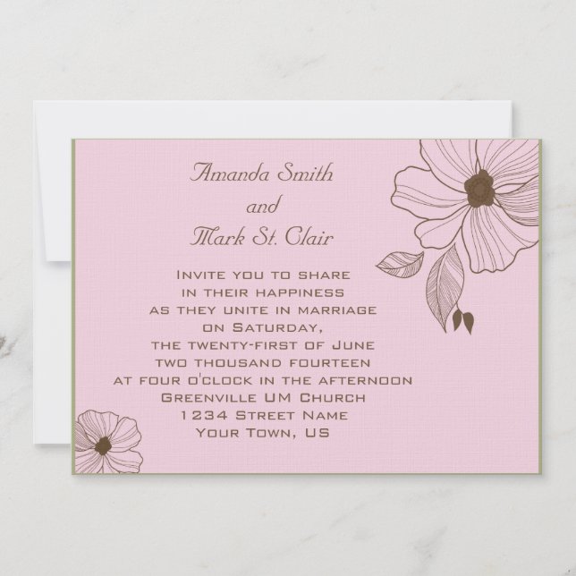 Invitación moderna a la boda rosa y marrón (Anverso)