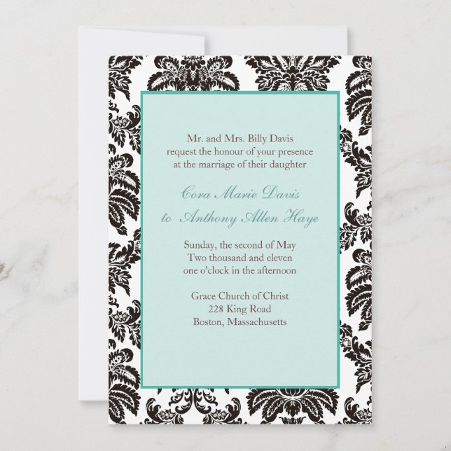 Invitación moderna a la boda verde del Damasco (Anverso)