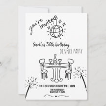 Invitación moderna a la cena de cumpleaños dibujad