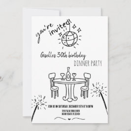 Invitación moderna a la cena de cumpleaños dibujad
