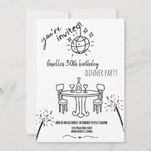 Invitación moderna a la cena de cumpleaños dibujad