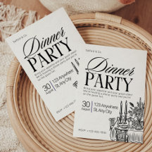 Invitación moderna a la cena de ensayo en blanco y
