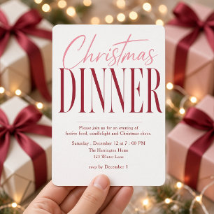 Invitación moderna a la cena de Navidad en rosa y