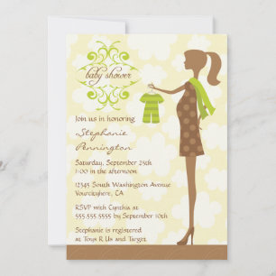 Invitación moderna a la ducha de moda verde y marr