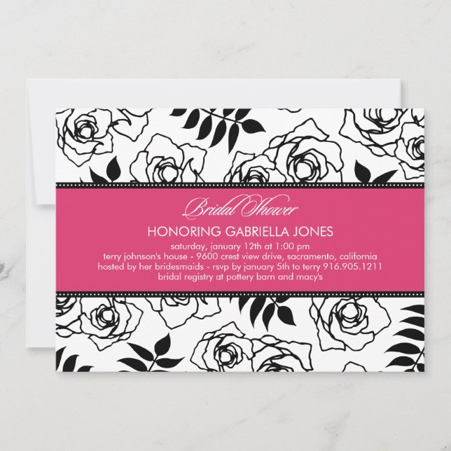 Invitación moderna a la ducha de novia floral (ros (Anverso)