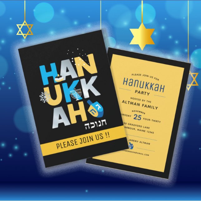 Invitación moderna a la fiesta de Hanukkah (Subido por el creador)