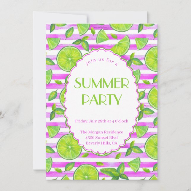 invitación moderna a la fiesta de verano de los le (Anverso)