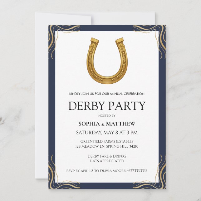 Invitación moderna a la fiesta del Derby ecuestre (Anverso)