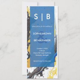 Invitación moderna a la mezcla de azul/oro/negro