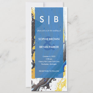 Invitación moderna a la mezcla de azul/oro/negro