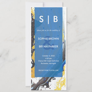Invitación moderna a la mezcla de azul/oro/negro