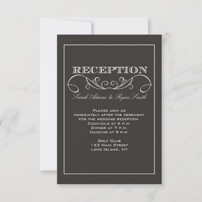 Invitación moderna a la recepción de Swirl Black (Anverso)