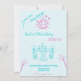Invitación moderna a mano para cena de cumpleaños
