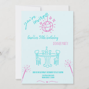 Invitación moderna a mano para cena de cumpleaños
