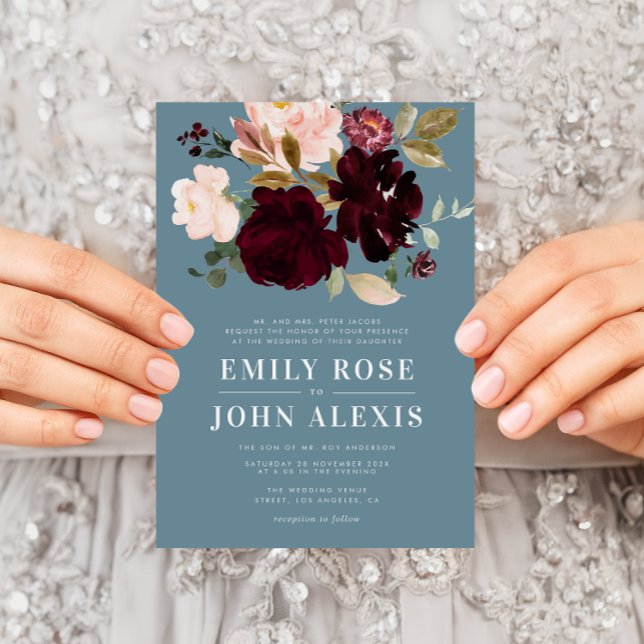 Invitación moderna a una boda azul polvorienta y b (Subido por el creador)