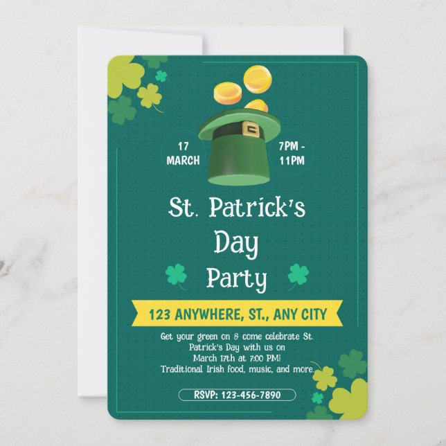 Invitación moderna a una fiesta del Día de San Pat (Anverso)