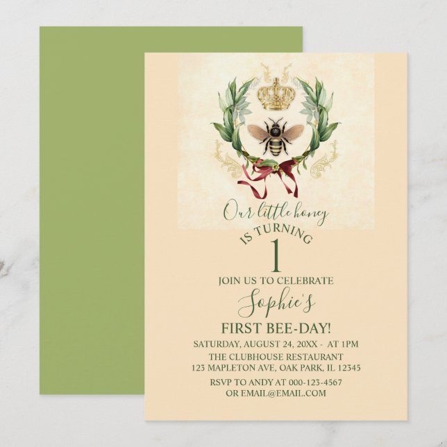 Invitación Moderna Abeja Botánica Vintage                 (Anverso / Reverso)