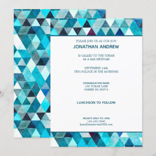 Invitación Moderna acuarela azul Abstract Bar Mitzvah