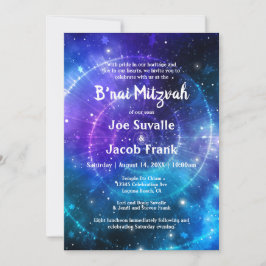 Invitación Moderna acuarela azul púrpura galaxia B'nai Mitzva
