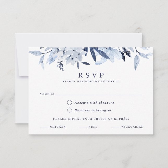 Invitación Moderna acuarela azul RSVP Selección de comidas (Anverso)