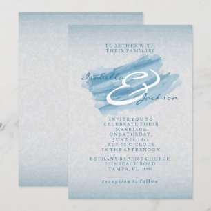 Invitación Moderna acuarela azul Splash Estilo Boda