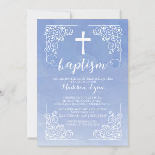 Invitación Moderna acuarela Bautismo Cruz de cristianismo