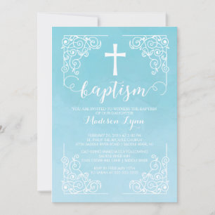 Invitación Moderna acuarela Bautismo Cruz de cristianismo