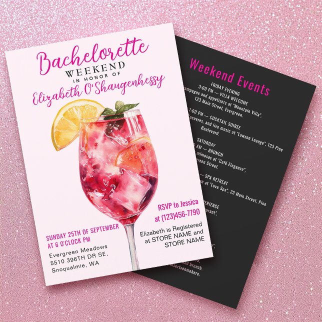 Invitación Moderna acuarela Bebida rosa Bachelorette Weekend (Subido por el creador)