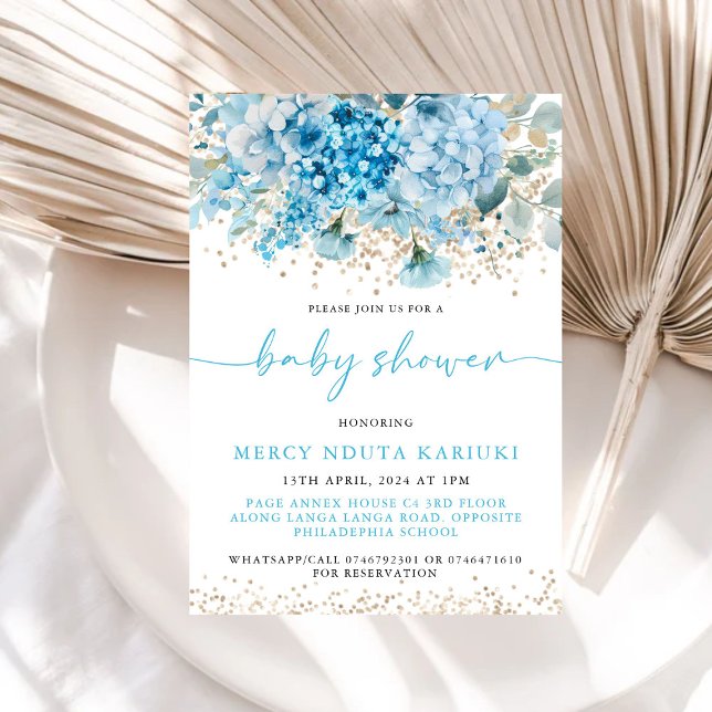 Invitación Moderna acuarela Blue Gold Floral Baby Shower (Subido por el creador)