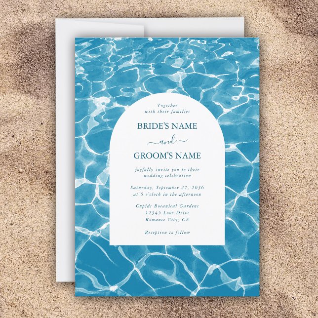 Invitación Moderna acuarela Blue Ocean Beach Wedding (Modern Watercolor Blue Ocean Beach Wedding Invitation)