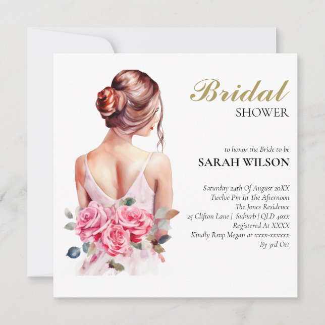 Invitación Moderna acuarela Boda rosa ducha de novia (Anverso)