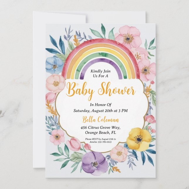 Invitación Moderna acuarela Boho Rainbow Baby Shower (Anverso)