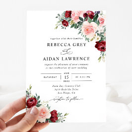 Invitación Moderna acuarela Borgoña Rubor Boda floral