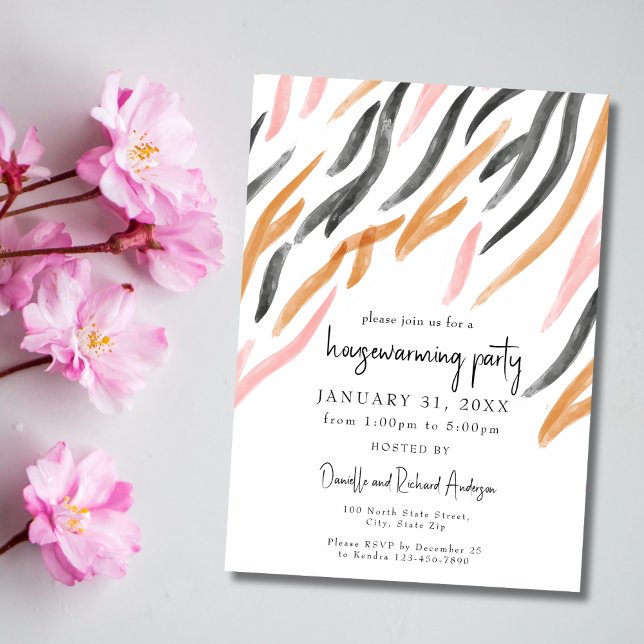 Invitación Moderna acuarela Deco rayado Fiesta de calentamien (Subido por el creador)