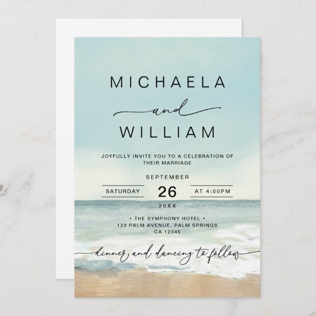 Invitación Moderna acuarela Destino Boda de Playa (Anverso / Reverso)