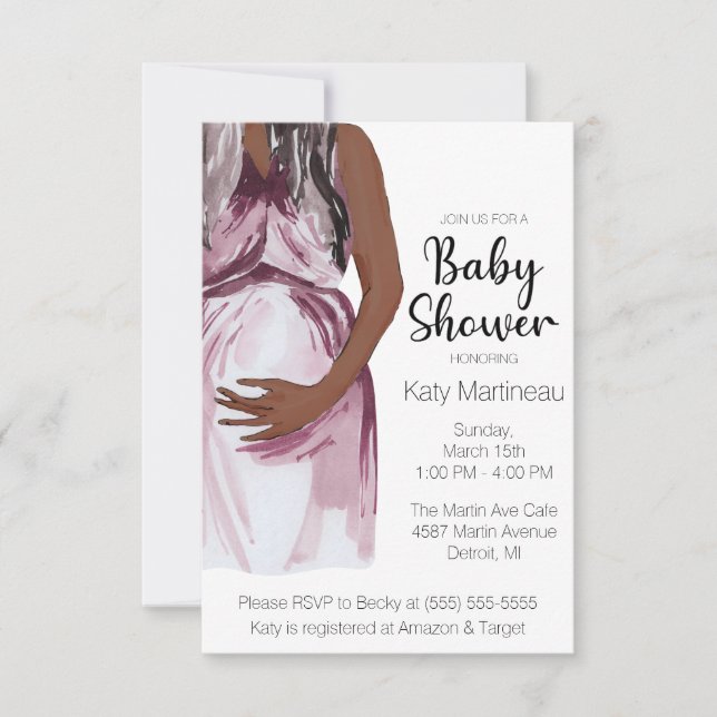 Invitación Moderna acuarela Esperante Madre Baby Shower (Anverso)